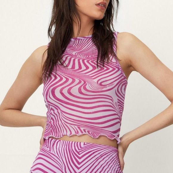 NWT Purple Marble Mesh Crop Top - Picture 3 of 16